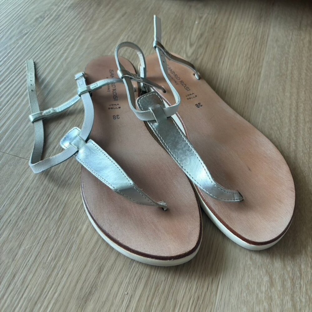 ** Sandro Rosi Anthropologie Silveer Leather Sandals 38 US 7